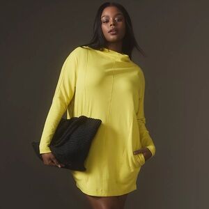 Daily Practice Anthropologie Yellow Long-Sleeve Mock-Neck Knit Mini Dress
